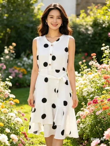 Vestido off-white de bolas pretas , Mundo Grande