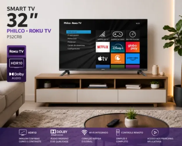 TV Smart Philco 32" Roku TV | Nova | Entrega Rápida