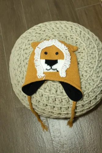 touca gorro infantil de tricô leão