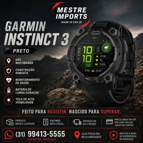 Garmin Instinct 3 Preto Novo Lacrado