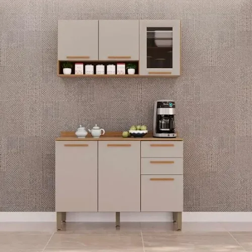 Kit Cozinha Valência 3 portas com 1 Fumê - Entrega/Montagem Grátis Fortaleza