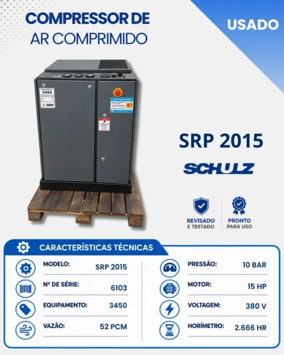 Compressor parafuso Schulz 15 HP 10 Bar 380V