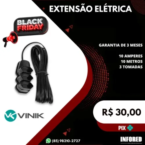 Extensão Elétrica de 10A com Cabo de 10 metros