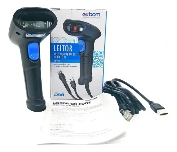Leitor De Código De Barras Exbom 2d Com Fio Usb Lcb-q200