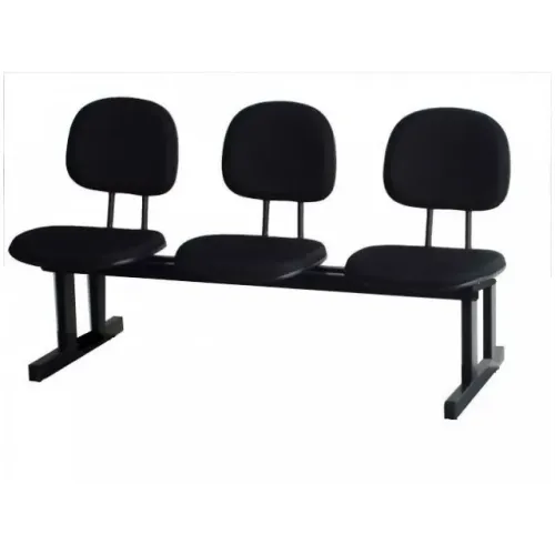 Longarina Secretária 3 Lugares Cor Preta Conforto Ergonômico Resistência Modelo 33003