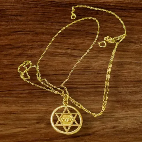 Corrente de Ouro Amarelo malha veneziana torcida Com Pingente em Forma da Estrela de Davi