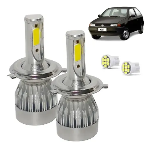 Kit Super Led Gol G2 1996/2000 Farol Alto Baixo 20000 Lumens H4 Branco Branco-frio