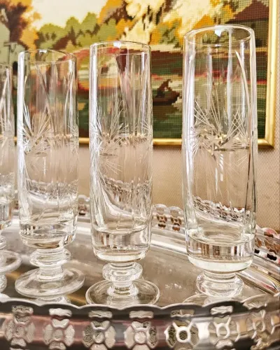 6 Taças de Cristal champagne flutê da Bohemia, lapidada