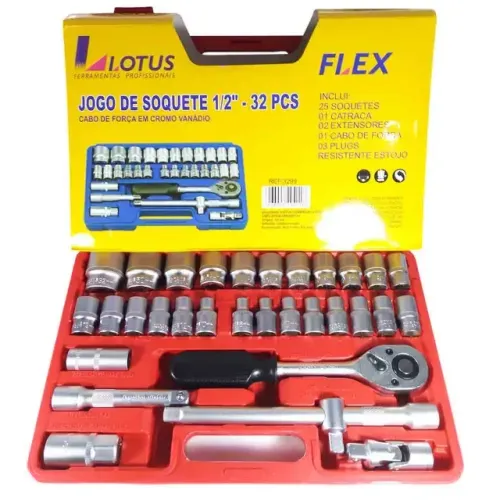 JOGO DE SOQUETE LOTUS 1/2POL C/32PCS CB FORCA CRV FLEX