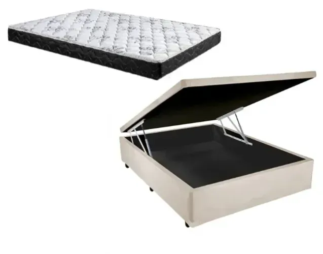 Base Baú Casal Bege com Colchão Casal D20 Ortobom - Entrega Rápida!