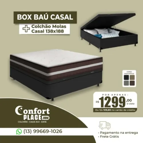 Cama Box Baú Casal + Colchao Molas Ensacadas 22cm Frete Grátis