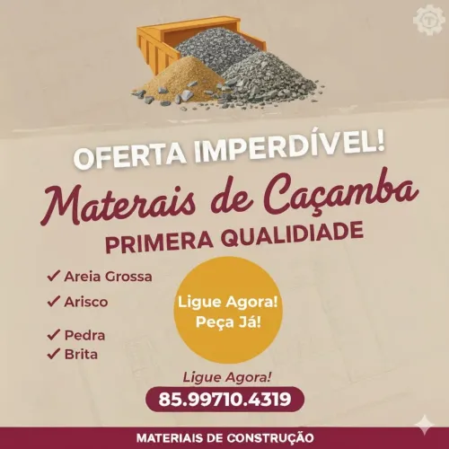 Areia grossa, pedra, arisco e pedra pra alicerce