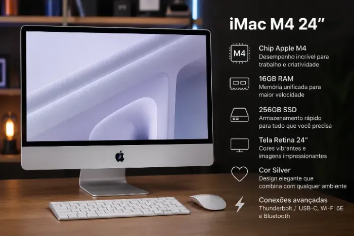 iMac M4 24 16GB RAM 256GB SSD Silver Novo Lacrado