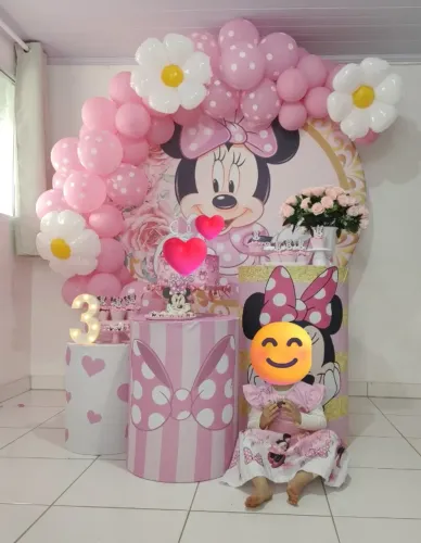 Kit Festa Minnie 3 Anos - Luminária LED + Painel
