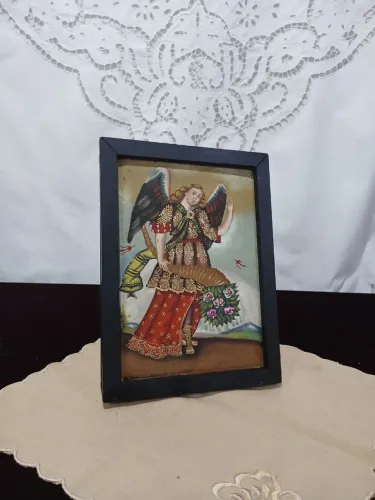 Antigo Porta Retrato Pintura De São Miguel Arcanjo