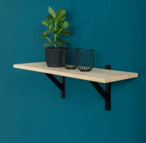?Prateleira em Madeira Natural com Suporte Industrial - Minimalista