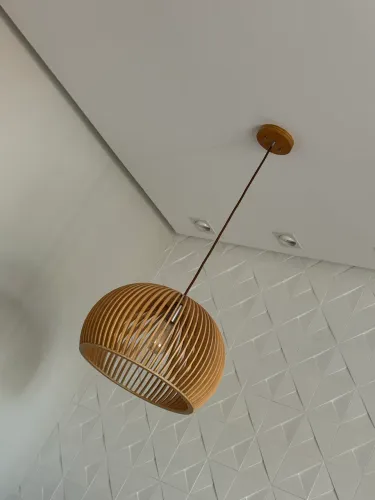 Pendente de Madeira e Aço Bella Iluminação Wood LB003 (45cm) - Estado de Novo!