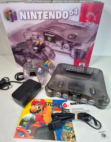 Nintendo 64 Jabuticaba com controle Atomic Purple e caixa em MDF