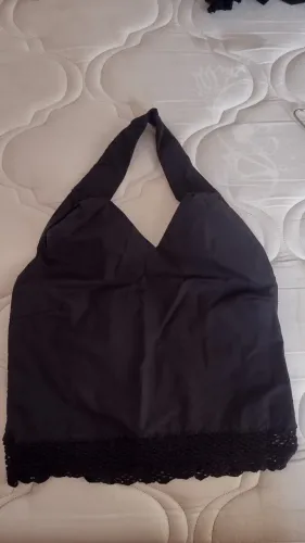 Corset Tecido Duplo Preto de Alfaiataria Barra Crochê 