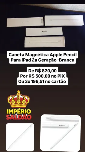 Caneta Magnética Apple Pencil para Ipad 2º Geração -Branca