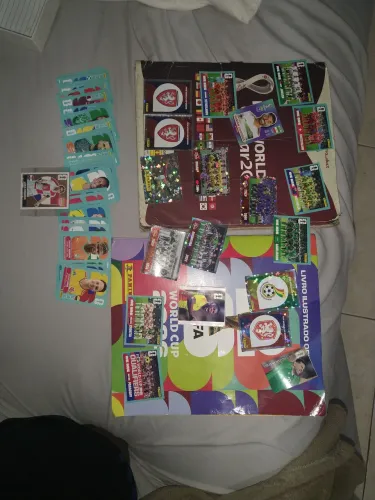 TROCO OU VENDO 2 ALBUNS DA COPA + 80 figurinhas da copa com uma legenda 