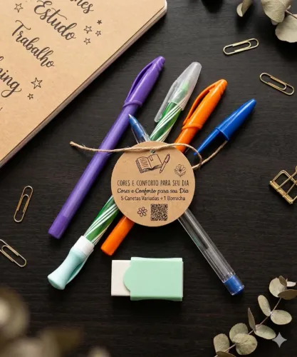 Kit econômico para estudos de papelaria, canetas,marca texto, borracha