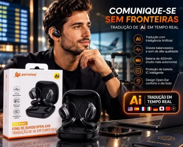 FONE DE OUVIDO OPEN-EAR COM IA - TRADUÇÃO EM TEMPO REAL - NOVO
