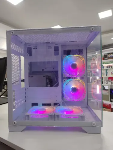 Gabinete Gamer Aquario Branco 4 Fans RGB NOVO