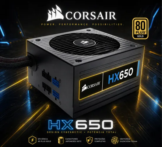 Fonte corsair hx650 80plus gold semi modular