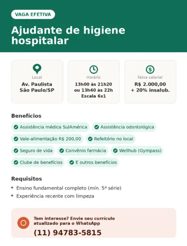Vaga - Ajudante de Higiene Hospitalar