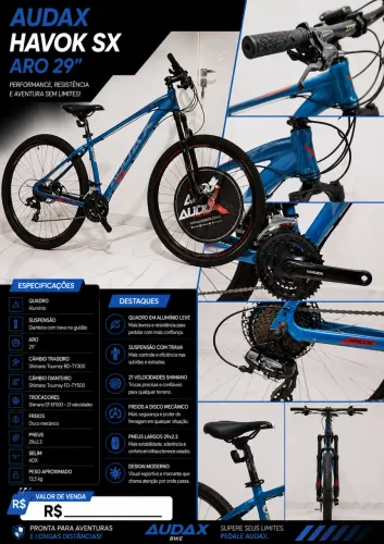 Bicicleta MTB Audax Havok SX Aro 29 | Quadro 17? | Nova