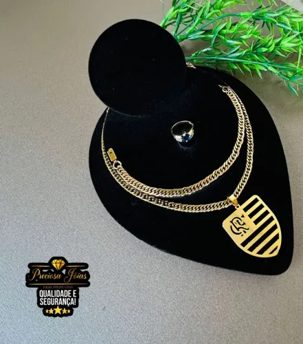Kit masculino cordão pulseira esteira e Ane folheado
