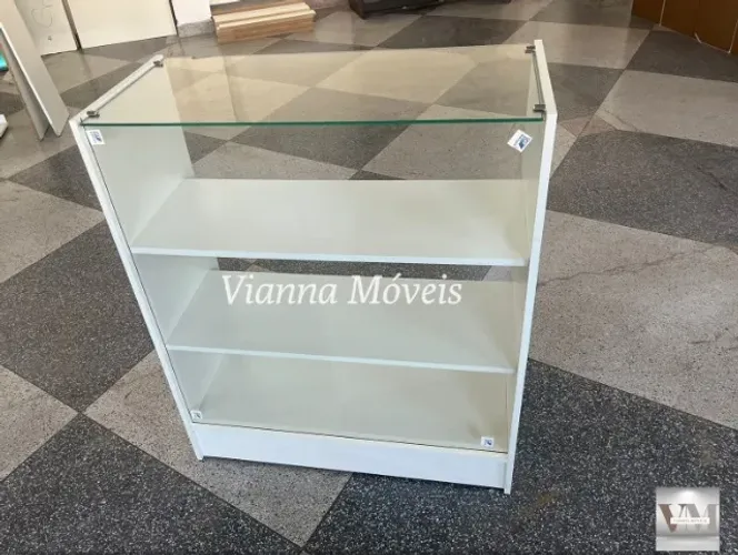 Balcão Vitrine com Vidro Superior - MDF Branco