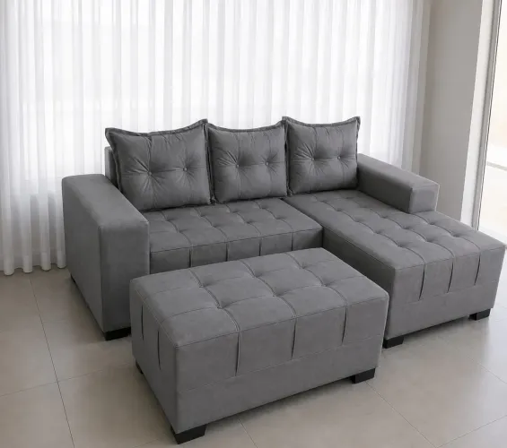 Sofá chaise 3 lugares puff