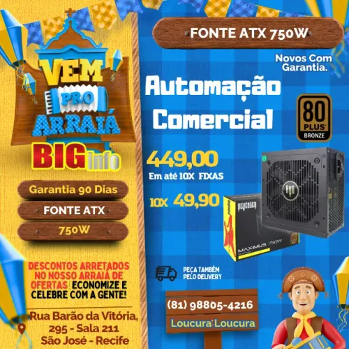 Fonte ATX 750 Revenger Preta Selo BRONZE - Em ate 10x Fixas 