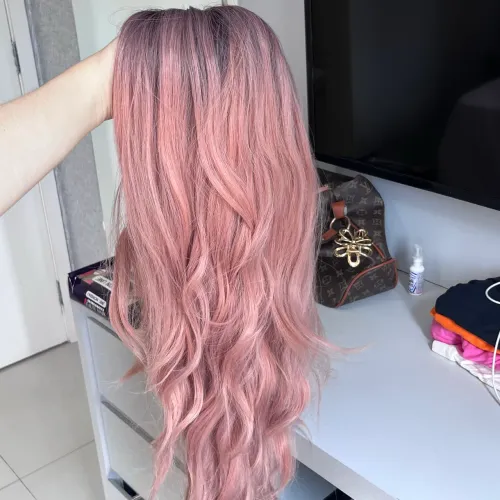 PERUCA LACE CABELO ROSA + spray desembaraçador
