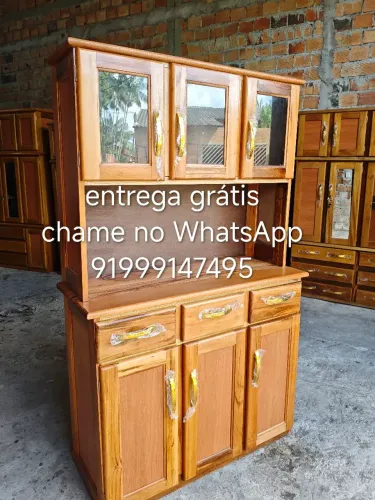 Armário de cozinha 3 portas de madeira jatobá novo