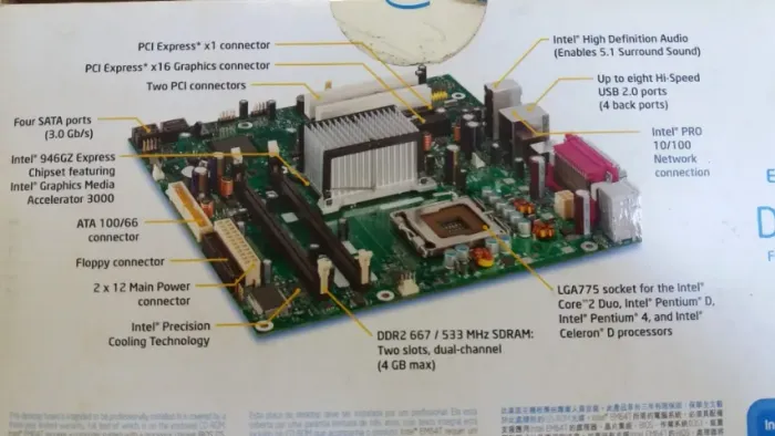 Placa mãe LGA775 Processador Core 2 Duo Memória 2X1G Kingston Gabinete atx