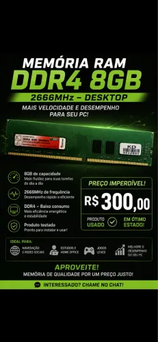 Memória RAM DDR4 8GB 2666MHz R$ 300 ?