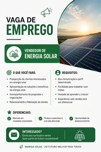 Vaga para vendedor energia solar