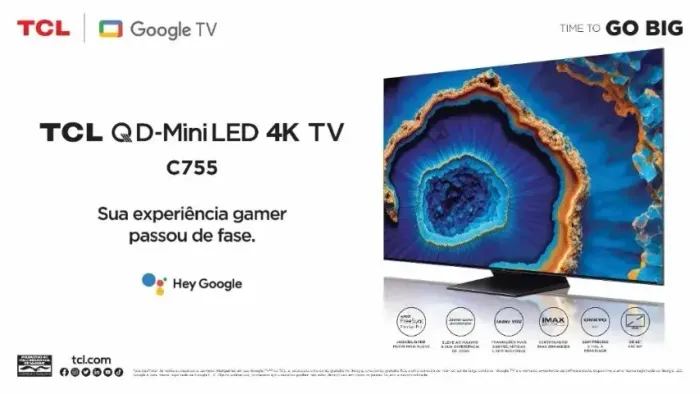 Smart TV TCL 65" QD-Mini LED 4K 65C755 144Hz (+ Nota Fiscal)