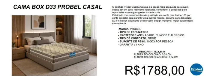 Cama box d33 probel casal - entrega grátis!