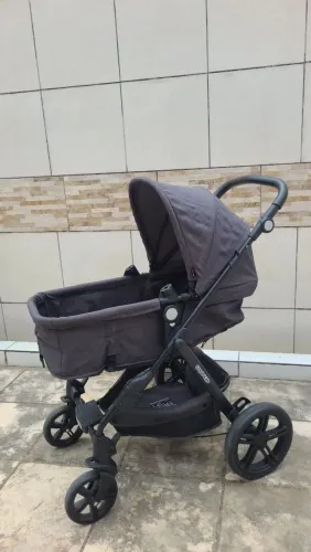 CoCarrinho e Bebê conforto Cosco Kids, Travel System Poppy Duo, Preto Mescla