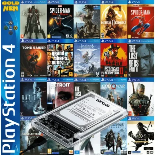 HD Externo para PS4 GoldHEN Lotado de Jogos 1TB/500GB