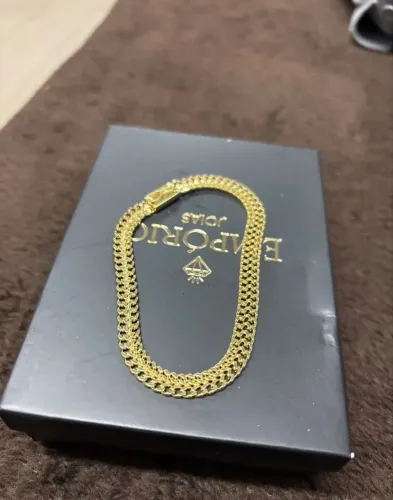 Pulseira Lacraia Masculina 6mm Banhada A Ouro 18k Comprimento 19 Cm Diâmetro 0.6 Cm