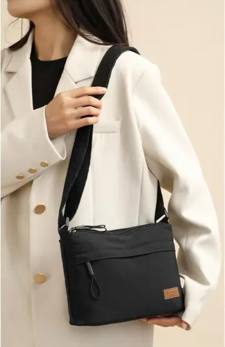 Bolsa transversal para mulheres bolsa de ombro pequena de nylon preta - Nova