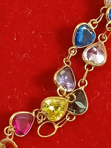 Rornozeleira corações coloridos ouro 18k 750 2,6g 22cm tem também pulseira igual