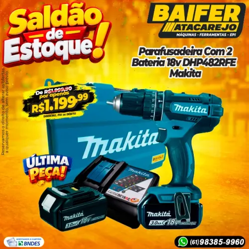 Parafusadeira Com 2 Bateria 18v DHP482RFE Makita