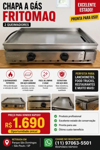 CHAPA FRITOMAQ A GÁS 2 QUEIMADORES