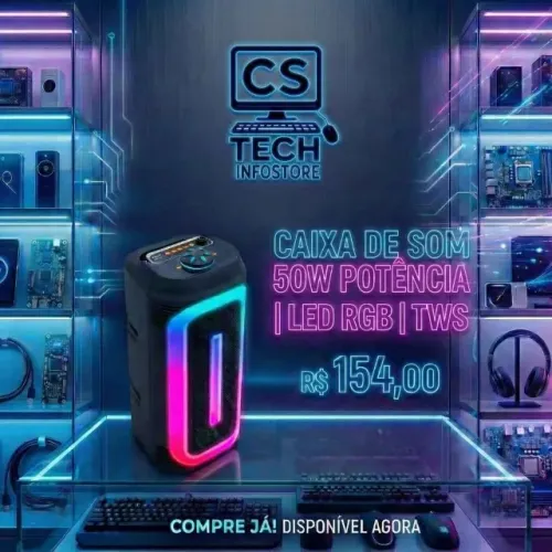 Caixa De Som Bluetooth 50W Potência Led Rgb